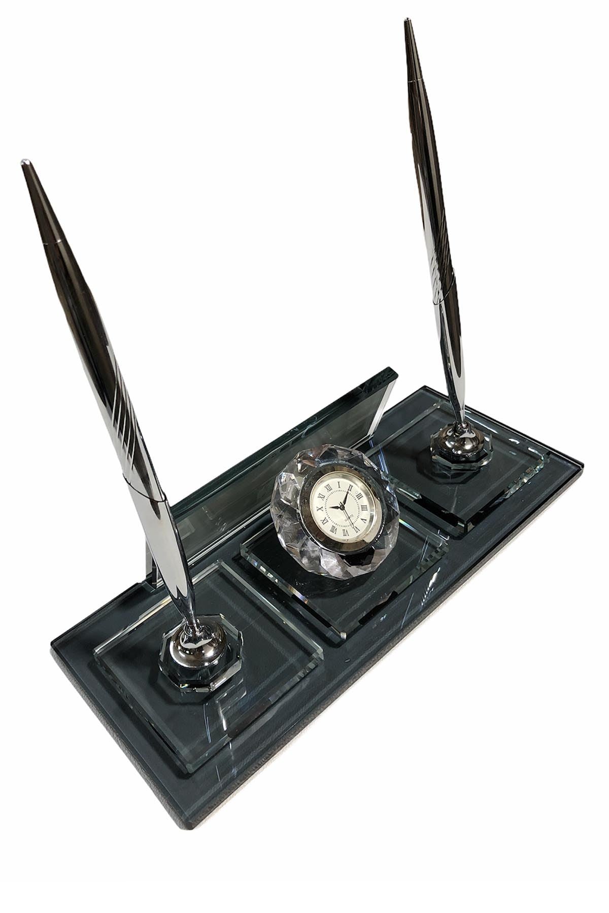 MOOG Glass Desk Name Plate (with Clock)