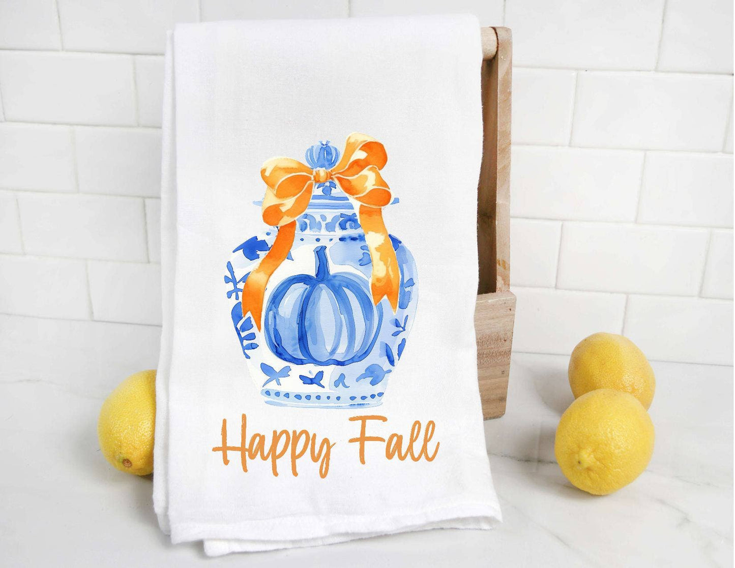 Personalized Chinoiserie Fall Pumpkin Tea Towel