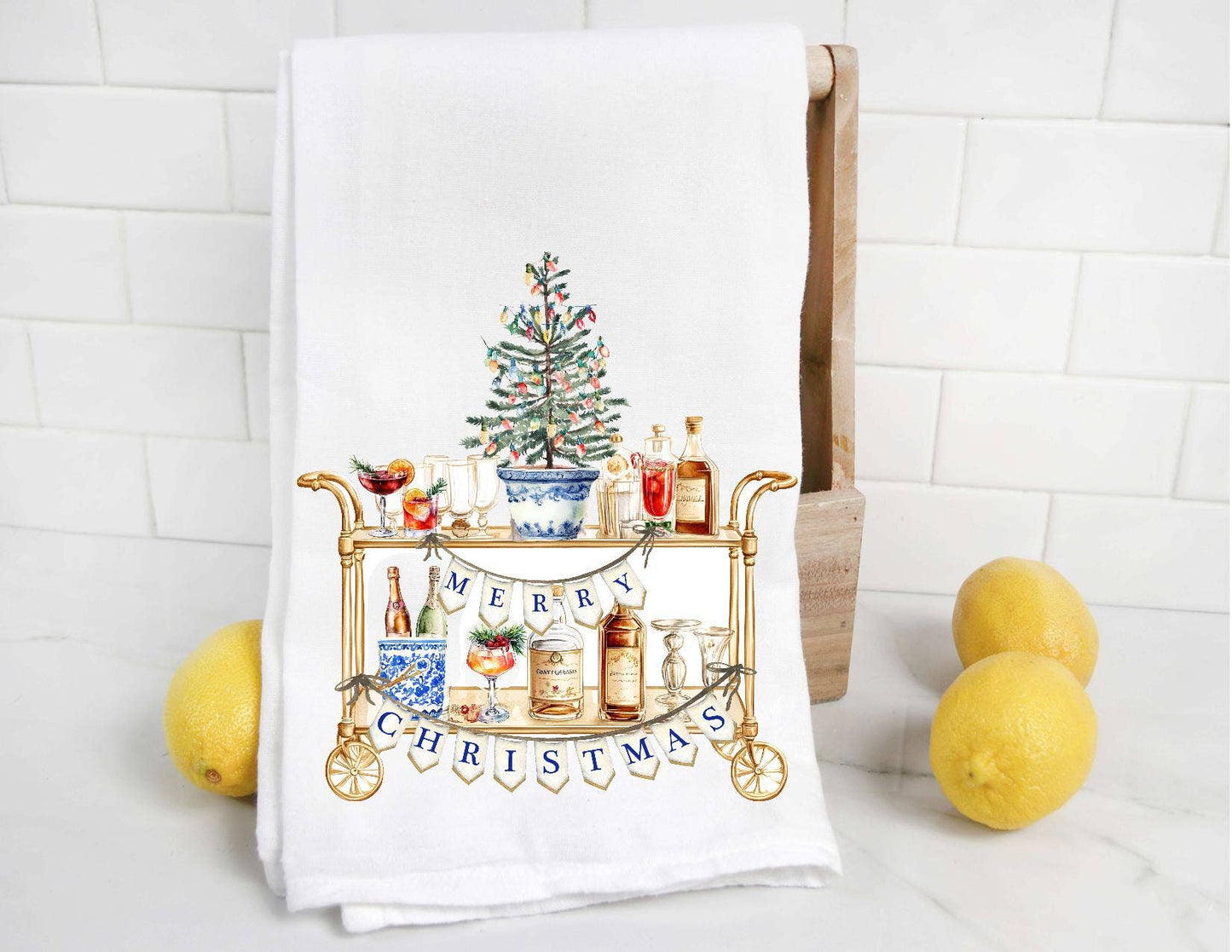 Chinoiserie Christmas Bar Cart Tea Towel
