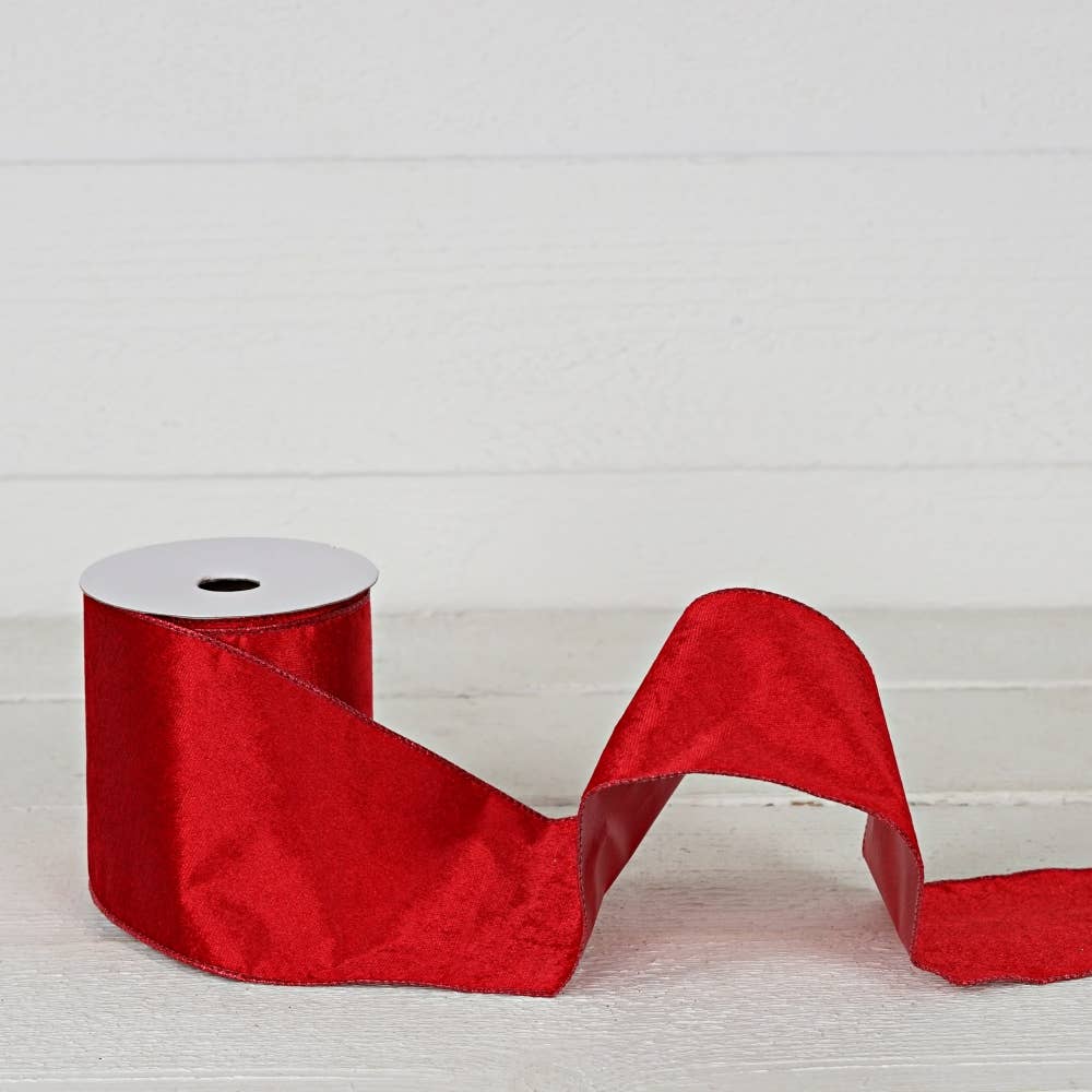 R32980-Wired Ribbon-Red Velvet w. Metallic Red back (4inW)