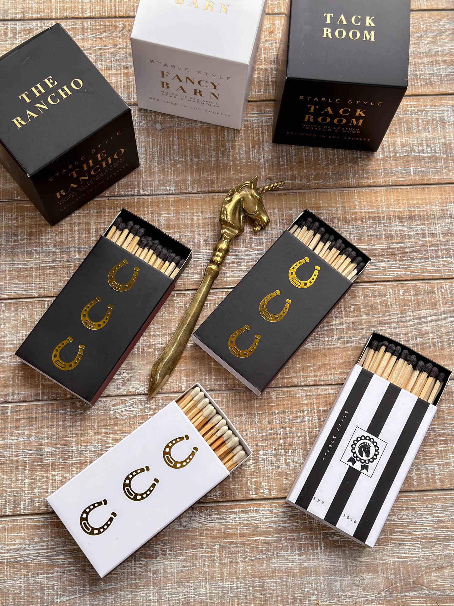 Black Oversized Horseshoe Matches with Gold Foil