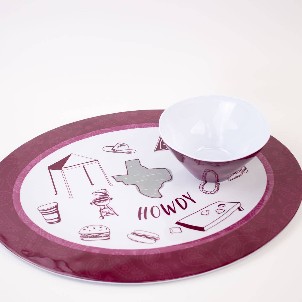 Tailgate Melamine Platter Maroon/Gray/White 18x14