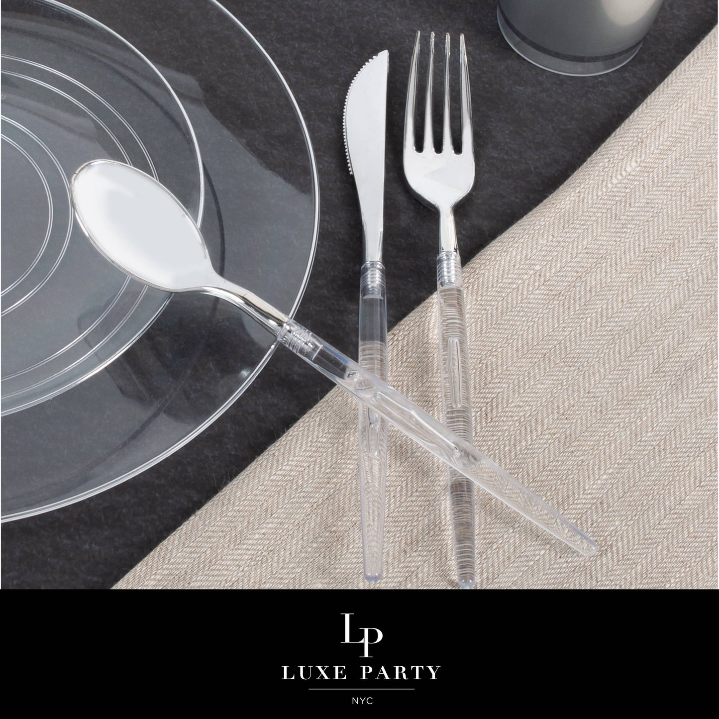 Chic Round Clear and Silver Forks | 32 Pieces