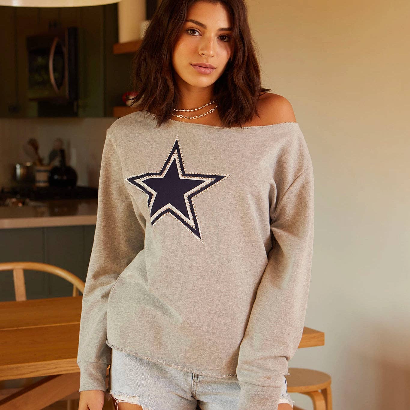 Cowboys Off-Shoulder Sweatshirt - Grey Heather