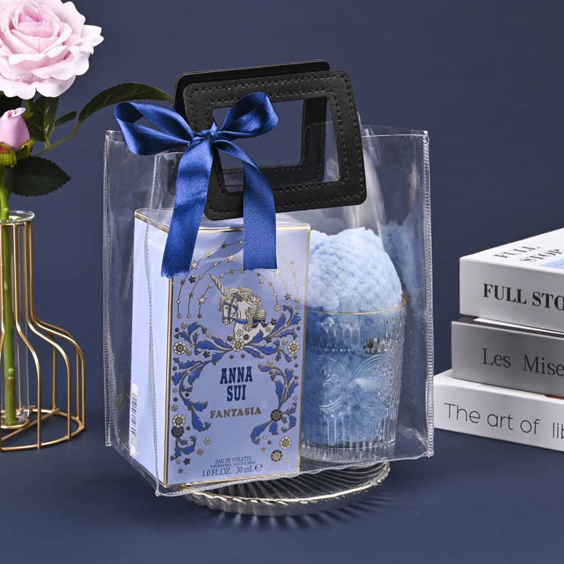 7 colors Transparent Thick PVC Gift Bag w/ square handles