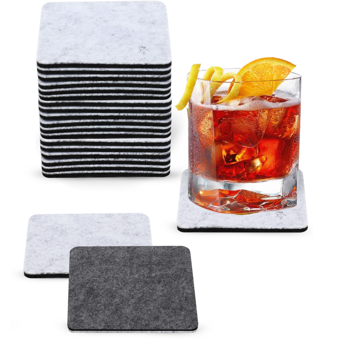 Premium Felt Coasters for Drink Set of 18 Pcs - (square)