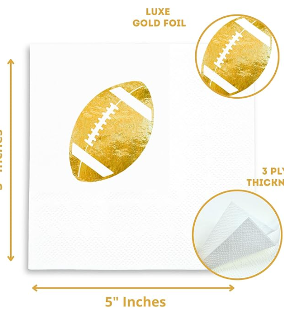 Football Cocktail Napkins with Gold Foil