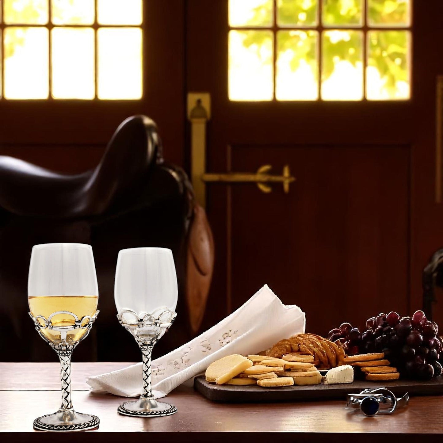 Equestrian Pair of Wine Glasses