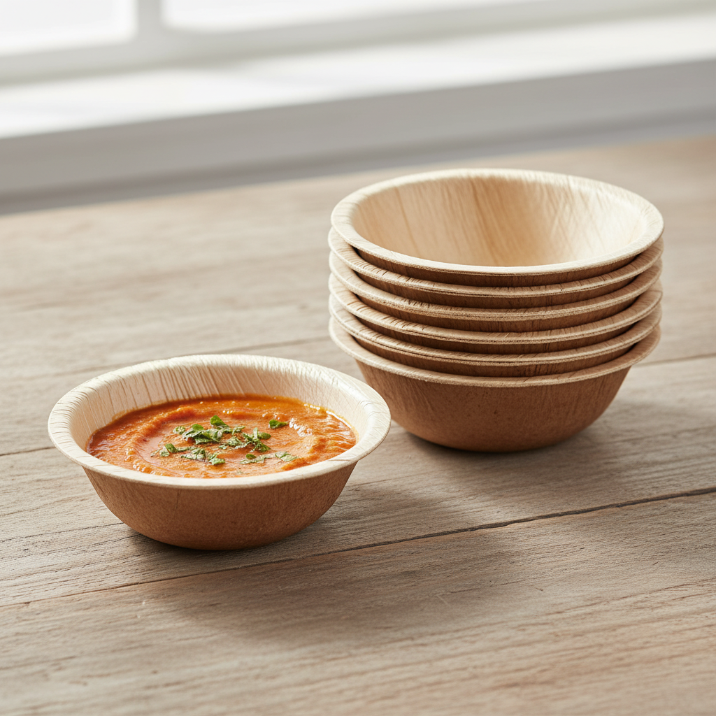 0.5 oz. Round Palm Leaf Eco Friendly Mini Dip Bowls - 25 pcs