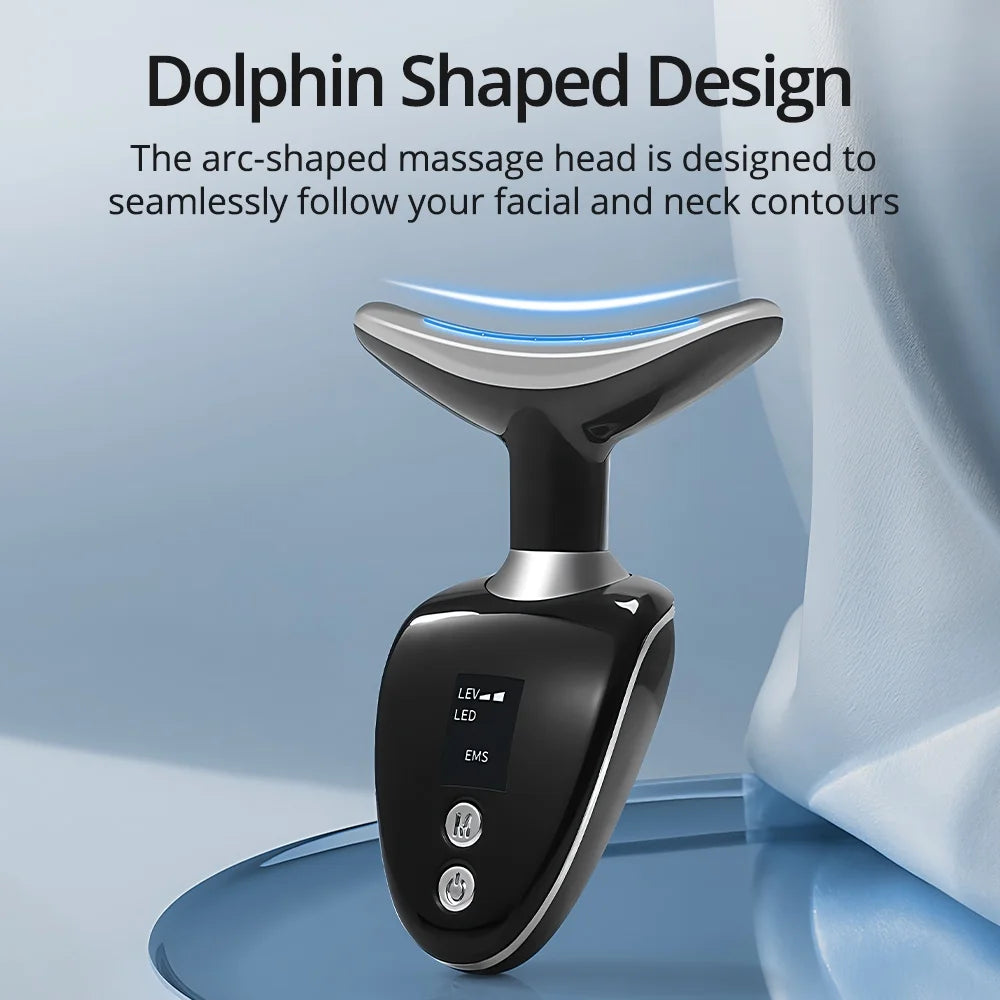 7 Color LED Neck Tightening Facial Device,Red Light Therapy for Face,Neck Lifting Device Face Massager for Face Lift, Facial Massager, anti Aging, 3 in 1 Portable Skin Care Tools, White