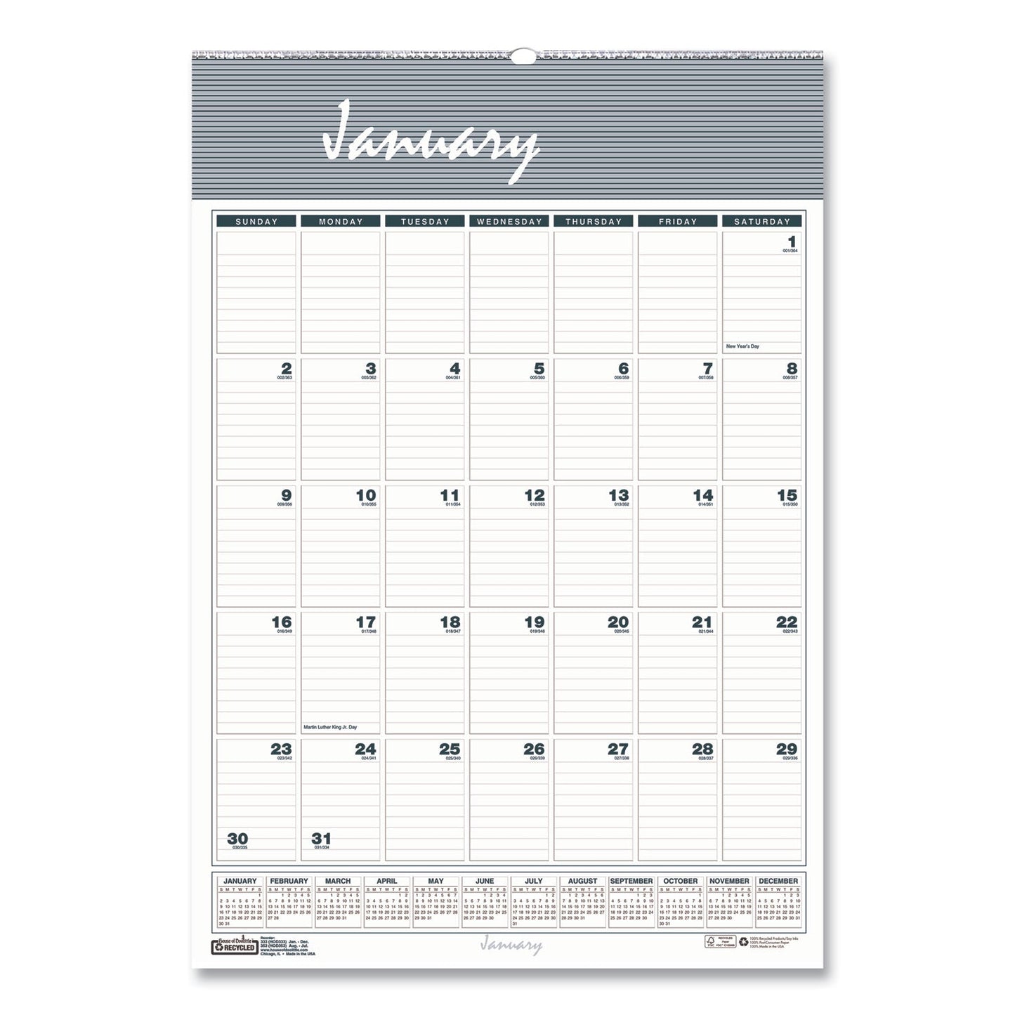 House of Doolittle Bar Harbor Recycled Wirebound Monthly Wall Calendar, 12 x 17, White/Blue/Gray Sheets, 12 - Month (Jan - Dec): 2023 - themonogram manor