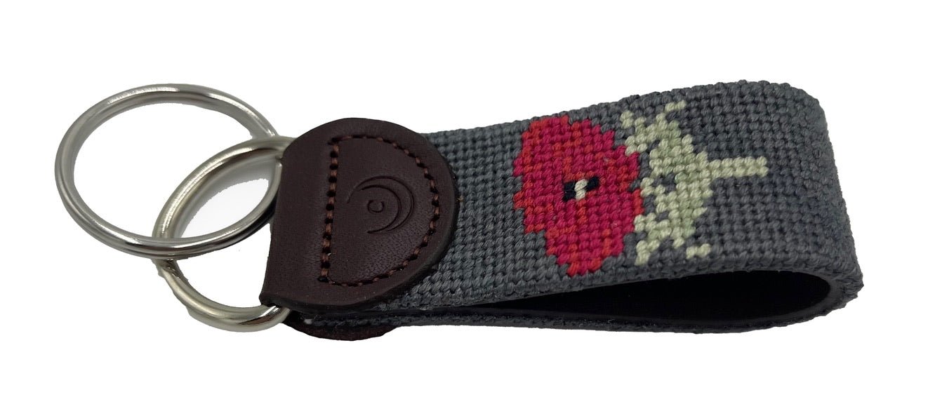 Key Fobs - Poppy Flower Hand - stitched Needlepoint - themonogram manor
