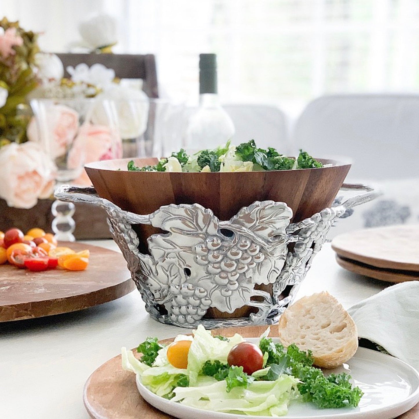 Grape Wood Tall Salad Bowl - themonogram manor