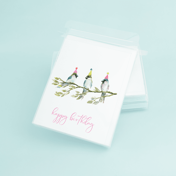 Finches On Branch "Happy Birthday" - themonogram manor