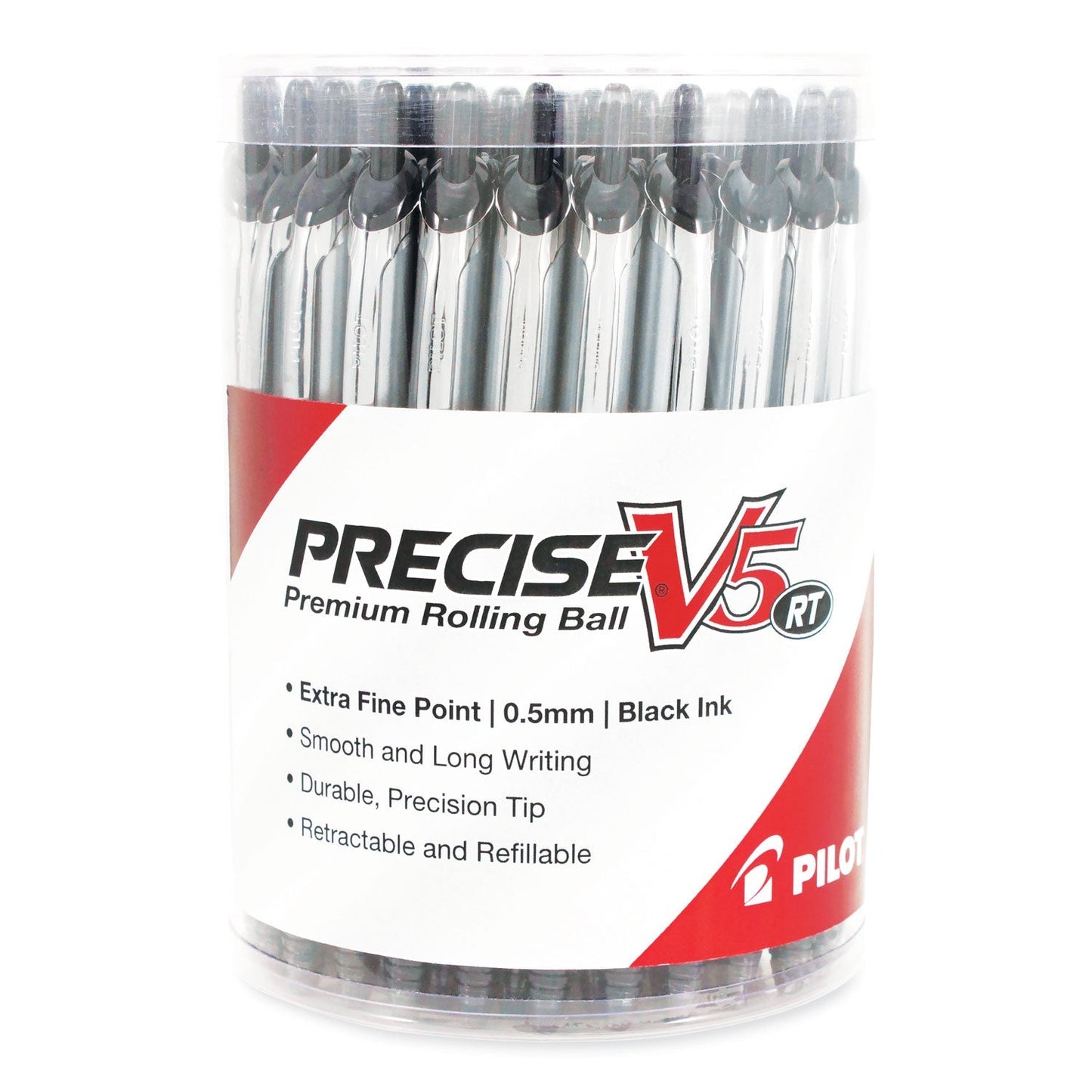 Pilot Precise V5RT Roller Ball Pen, Retractable, Extra - Fine 0.5 mm, Black Ink, Black Barrel, 30/Pack - themonogram manor