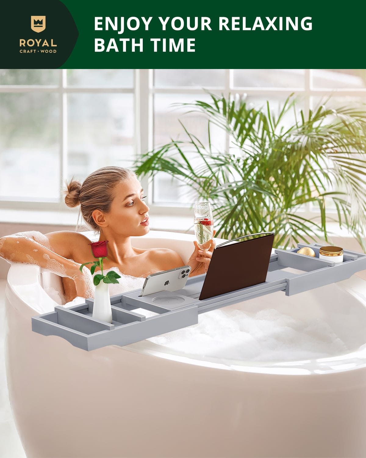 Bathtub Caddy Tray, Gray - themonogram manor