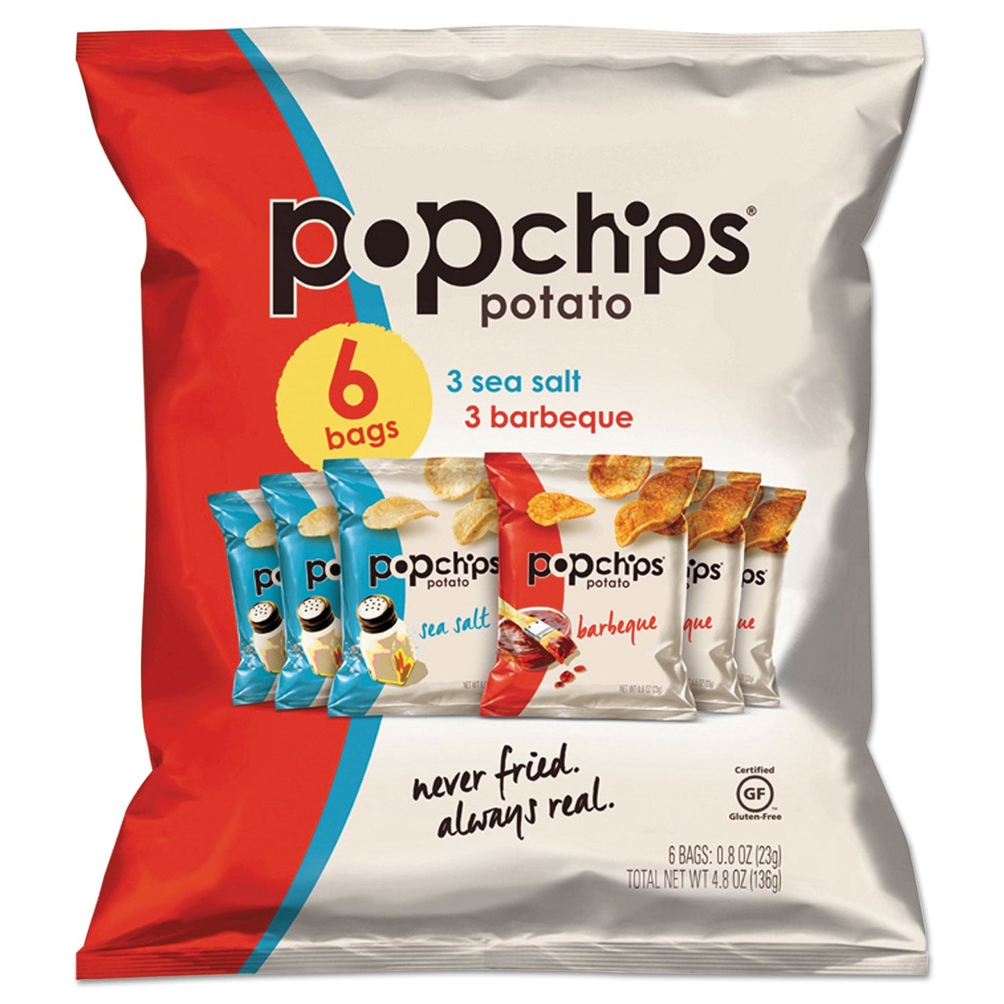 popchips Potato Chips, BBQ/Sea Salt Flavor, 0.8 oz Bag, 6/Pack - themonogram manor