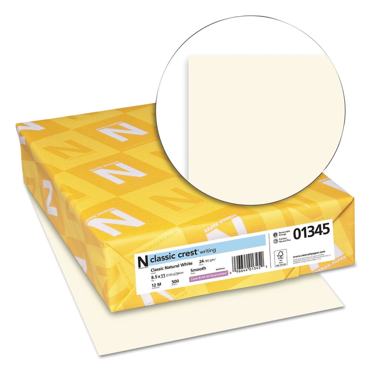 Neenah Paper CLASSIC CREST Stationery, 24 lb Bond Weight, 8.5 x 11, Classic Natural White, 500/Ream - themonogram manor
