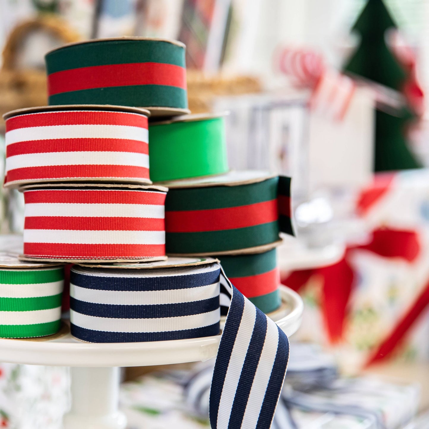 Preppy Striped Grosgrain Ribbon | Red - themonogram manor