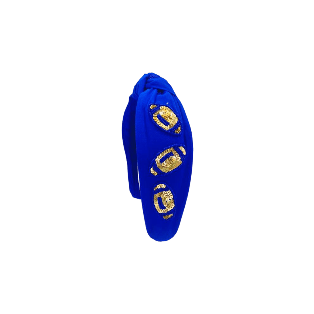 Headband Knot - Game Day Sequin Football - Blue and Gold - themonogram manor