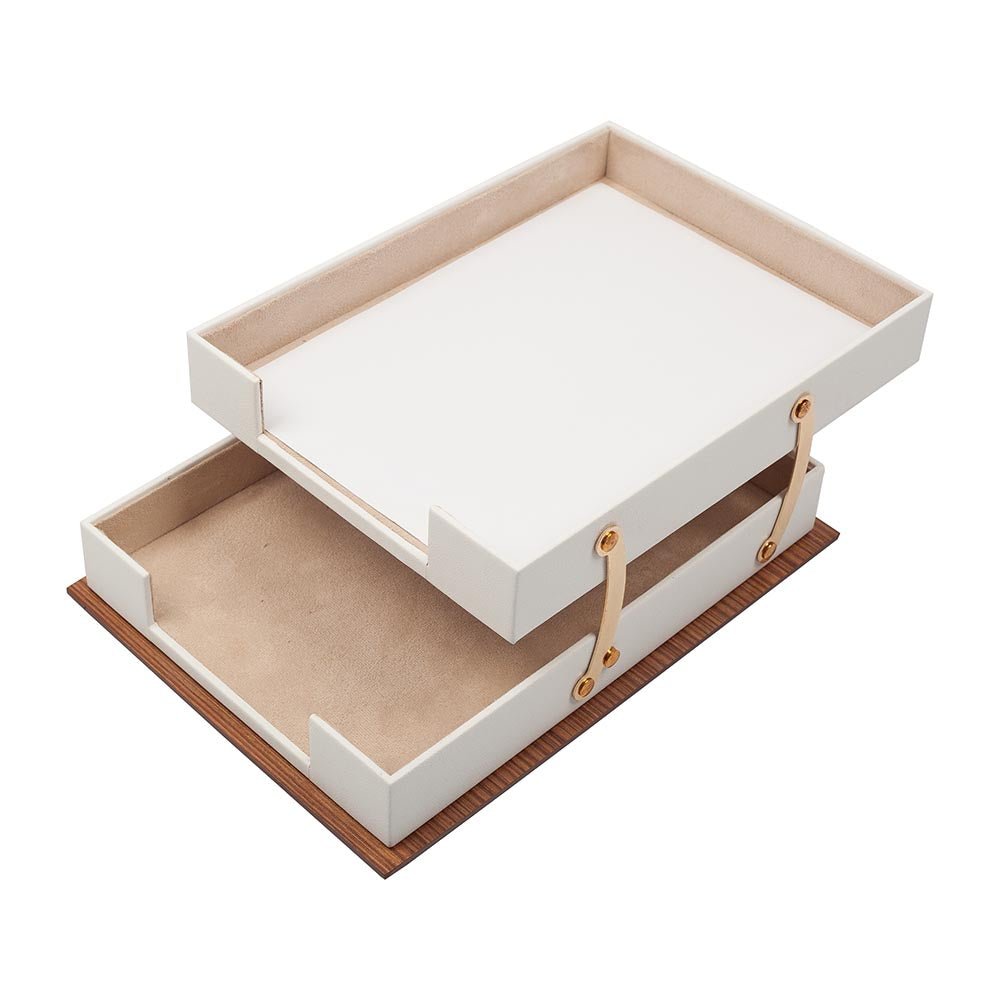MOOG Star Wooden Leather Double Document Tray - themonogram manor