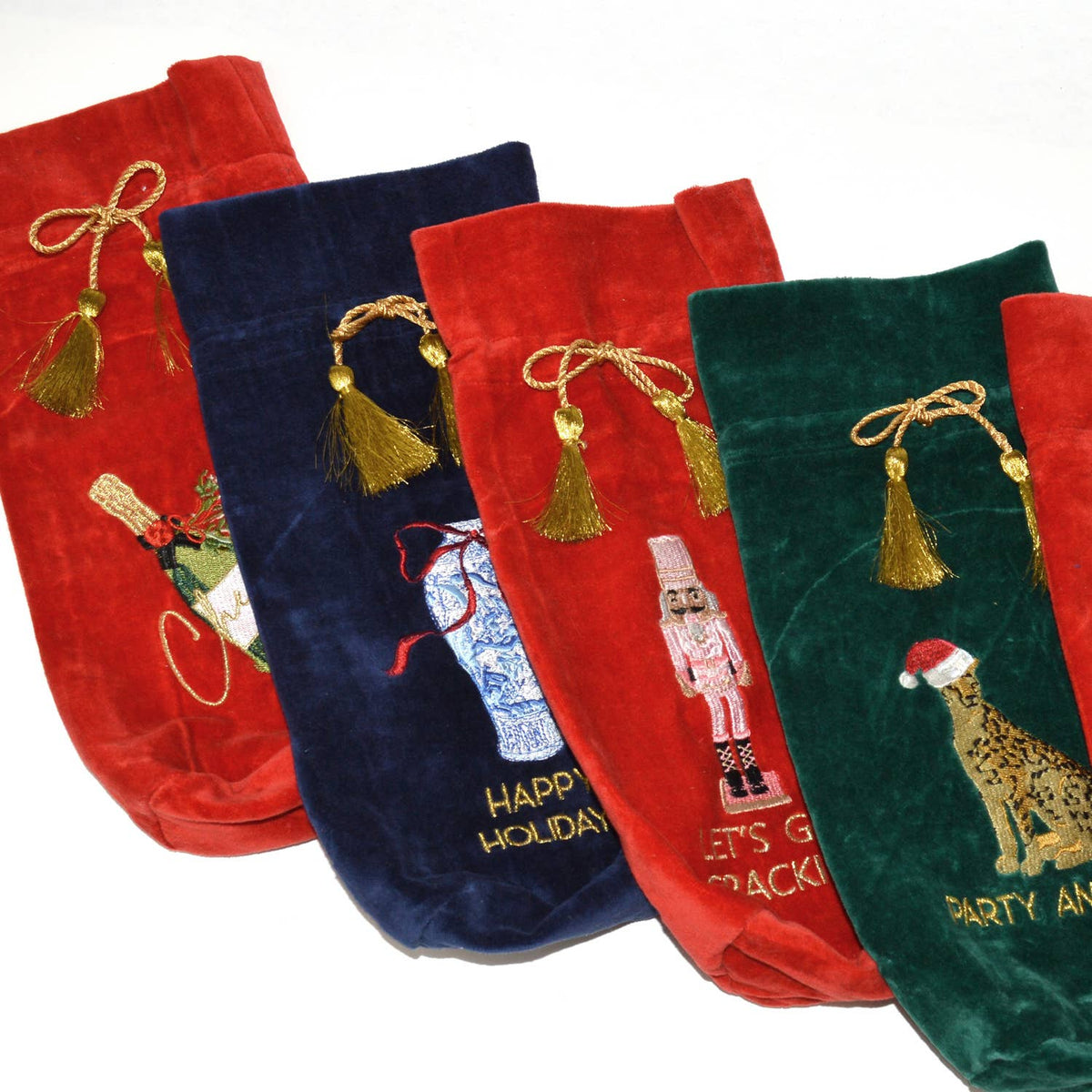 Champagne Embroidered Red Velvet Wine Gift Bag - themonogram manor