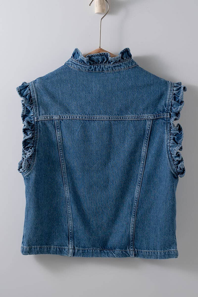 Victorian Muse Ruffle - Trim Denim Vest – High Collar Statement Layer - themonogram manor