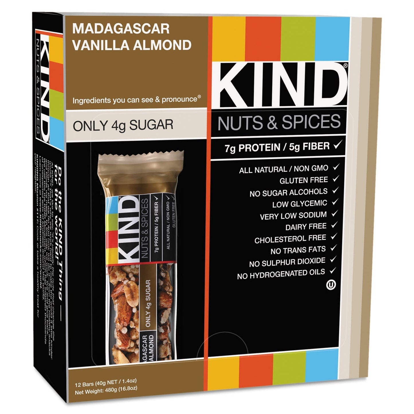 KIND Nuts and Spices Bar, Madagascar Vanilla Almond, 1.4 oz, 12/Box - themonogram manor