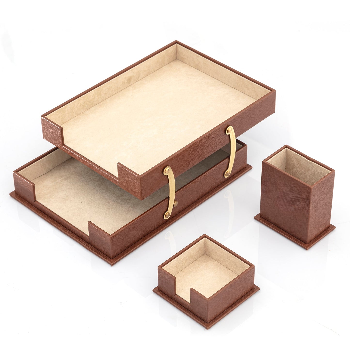 MOOG Leather Desk Set - 3 Accessories - Double Document Tray - White - 3 PCS - themonogram manor