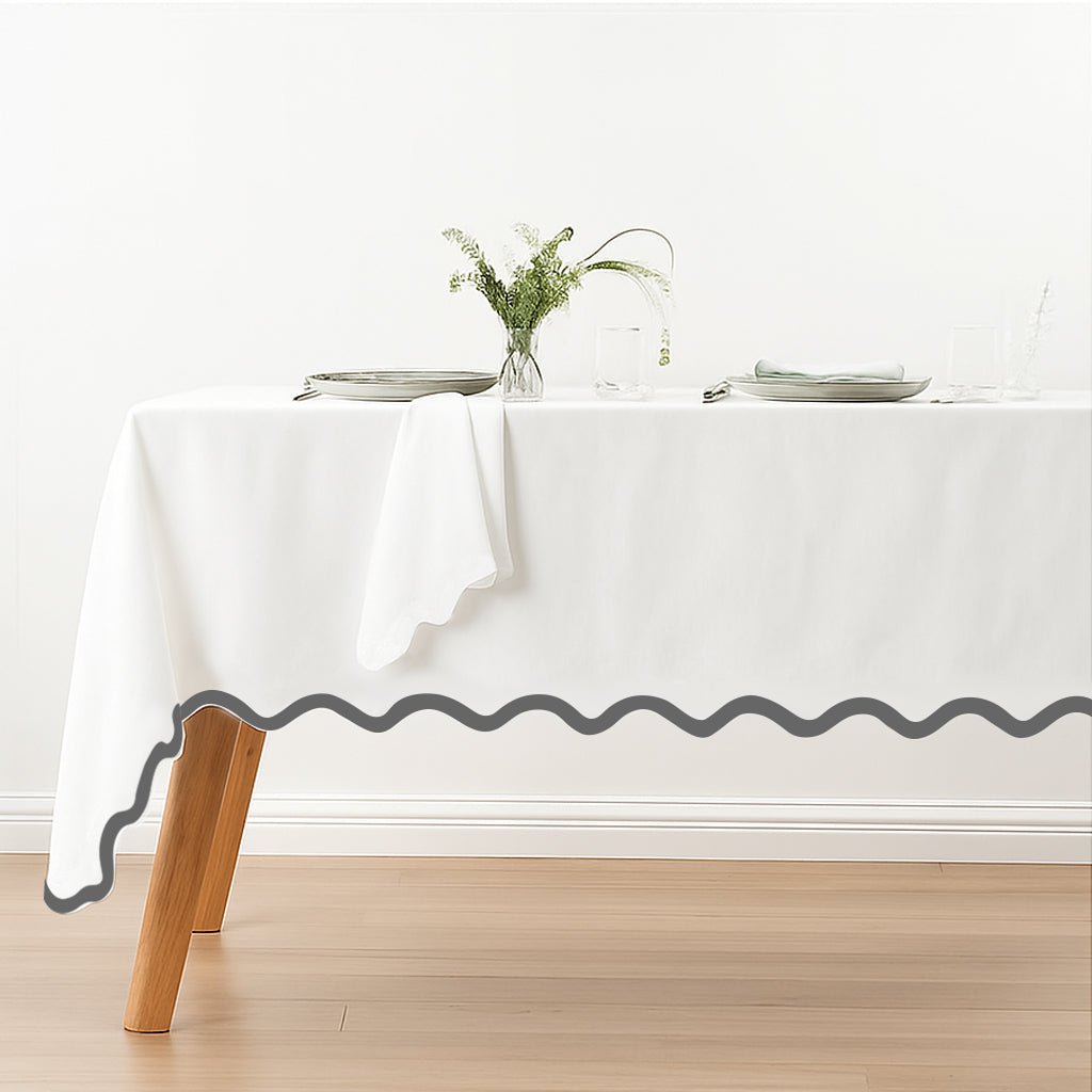 Applique Scalloped Embroidery Cotton Table Cloth - themonogram manor