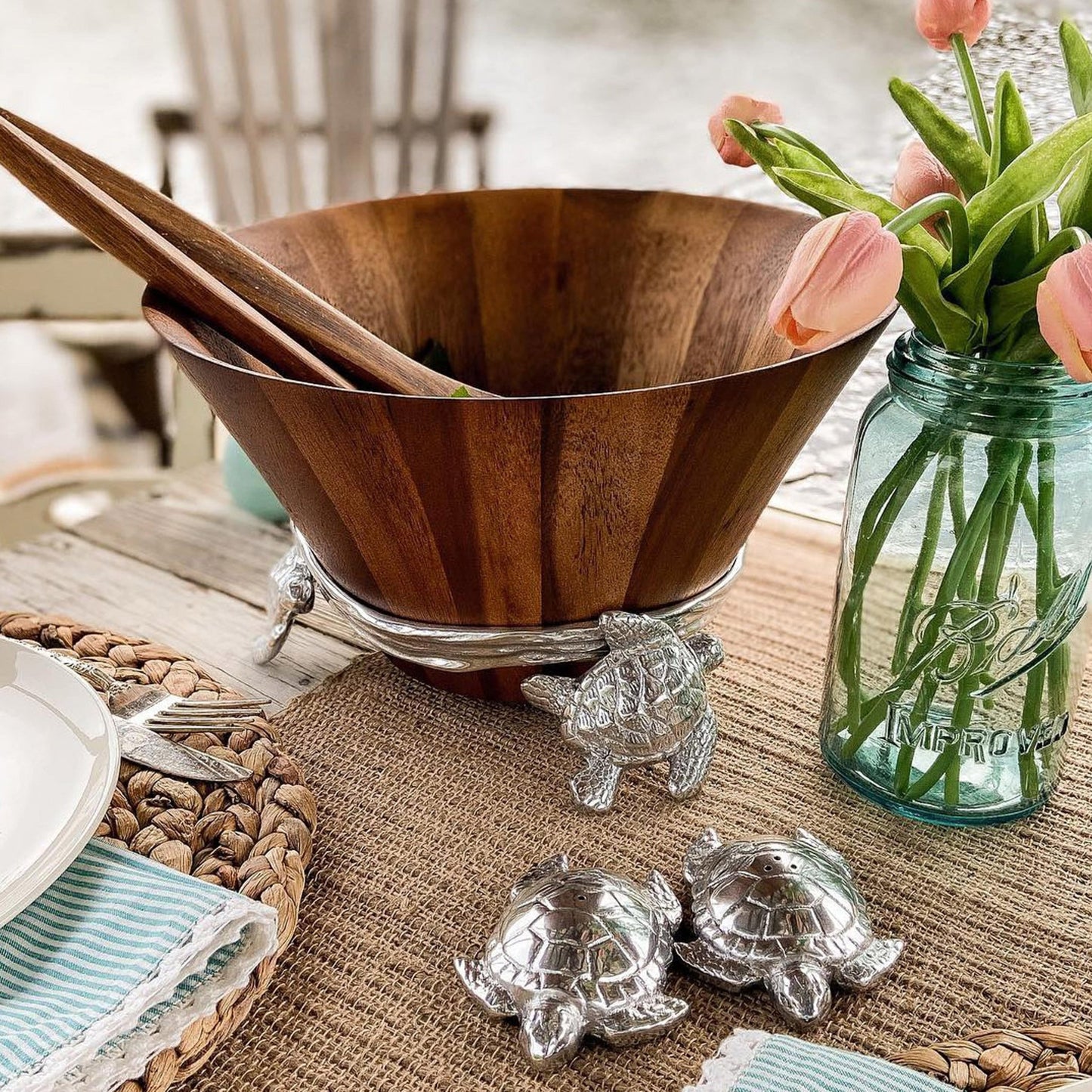 Sea Turtle Wood Salad Bowl - themonogram manor
