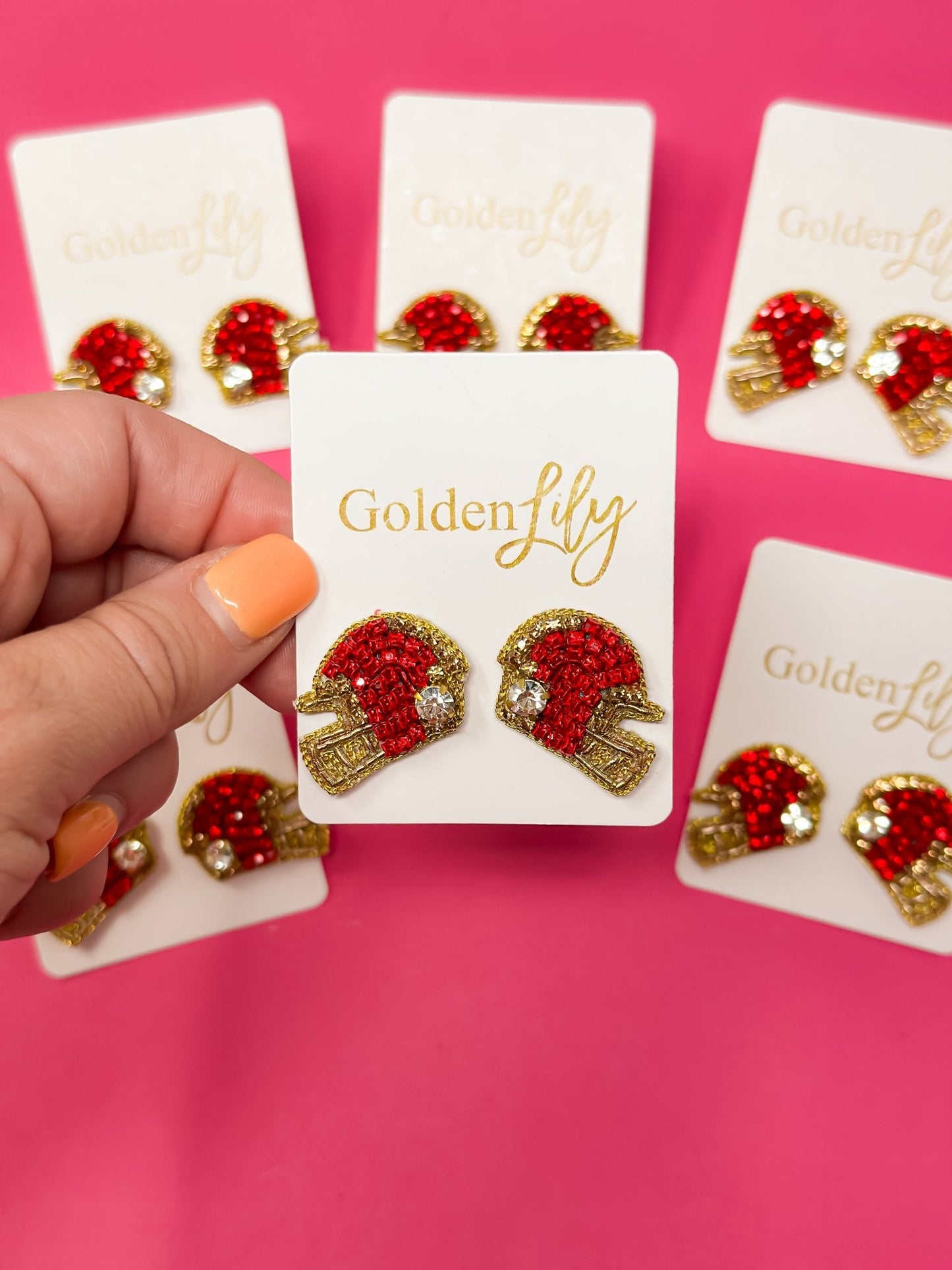 Game Day Helmet Stud Earrings - Red and Gold - themonogram manor
