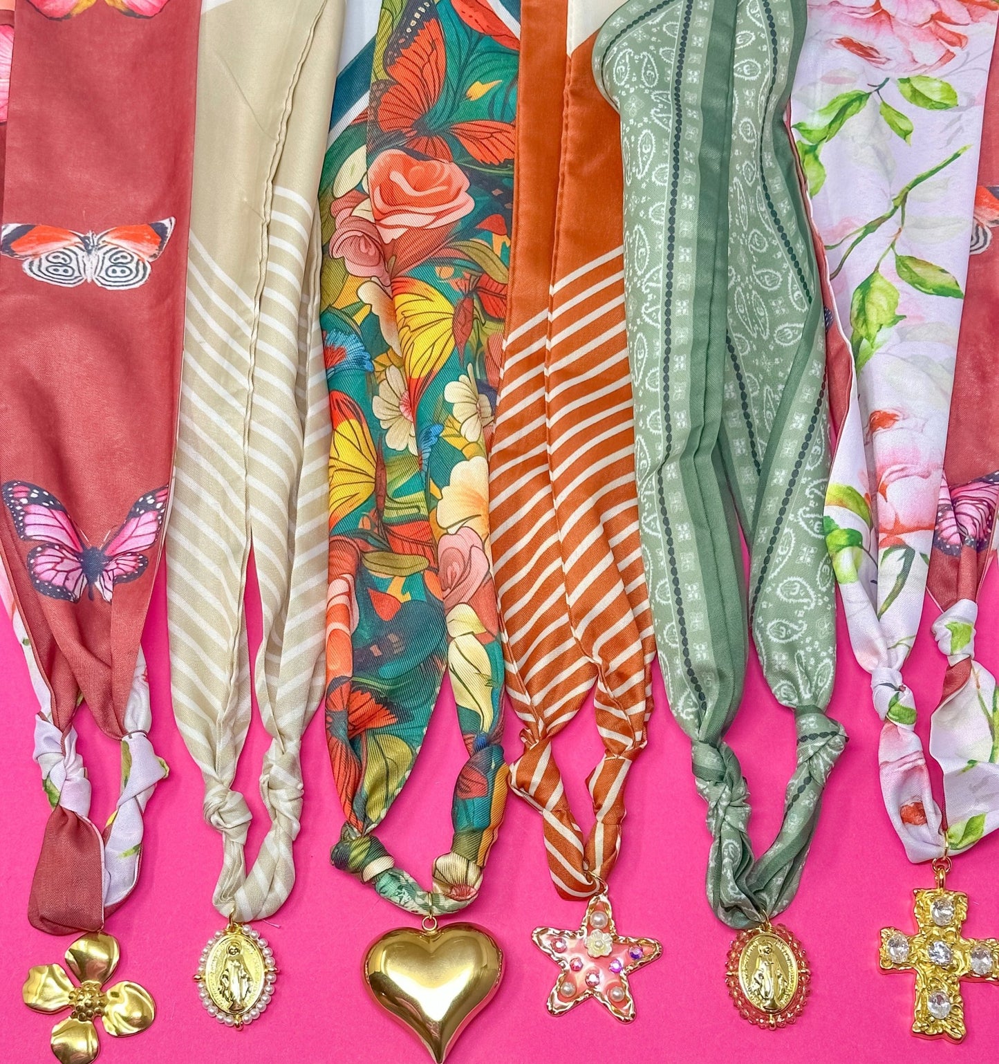 Fall Scarf Charm Necklaces - Butterflies, Neutrals, Oranges, Greens - themonogram manor