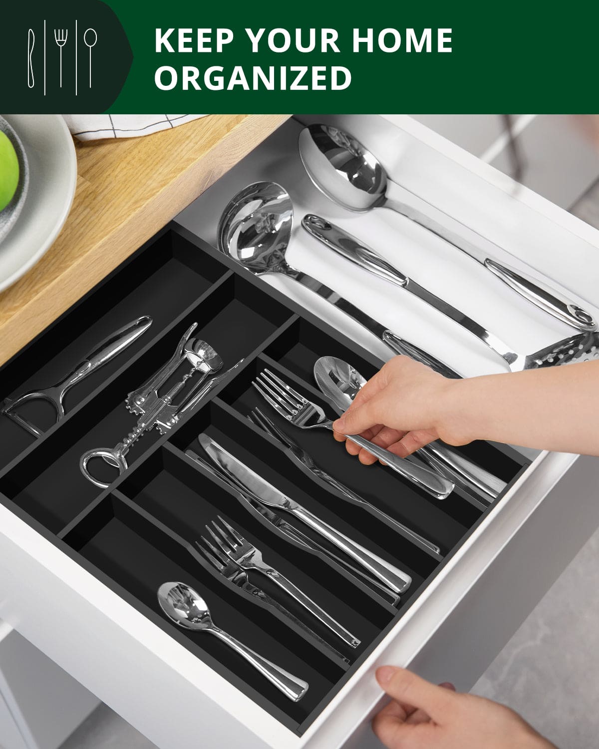 Basic Silverware Drawer Organizer, Black - themonogram manor