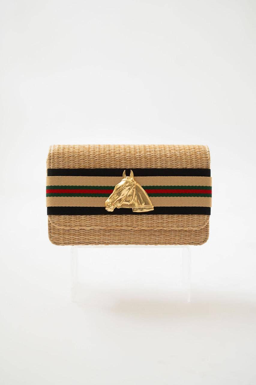 Ruby Straw Clutch - Black/Sand Layer - Gold Charm - WS - themonogram manor