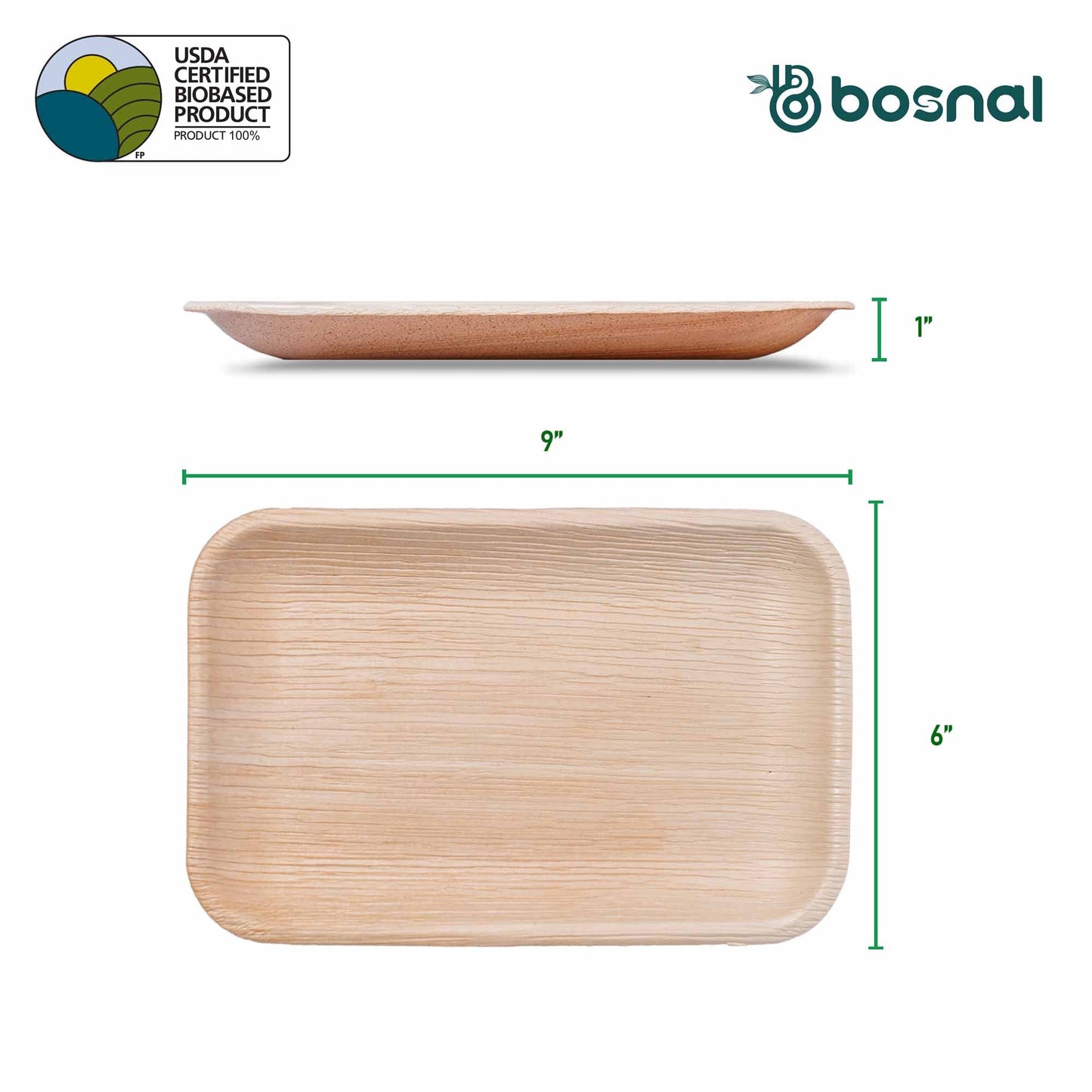 Bosnal - Palm Leaf Biodegradable Plates, 9 x 6 inch Rectangle - themonogram manor