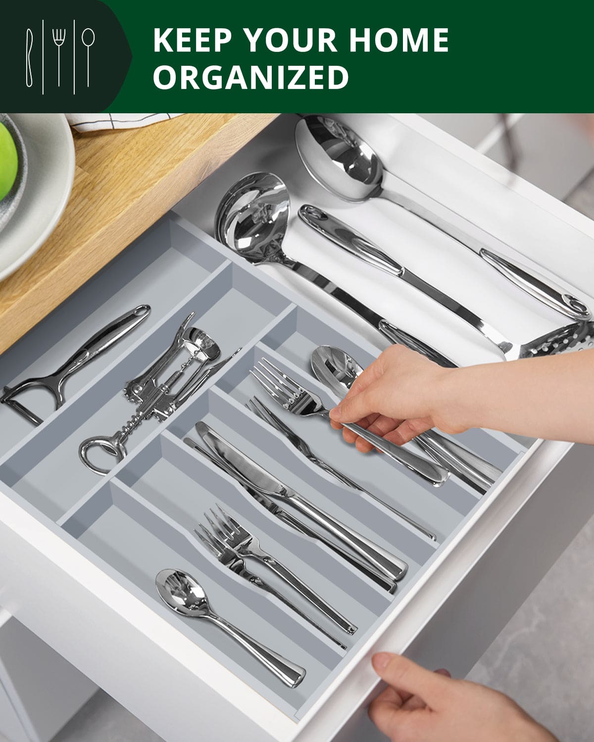 Basic Silverware Drawer Organizer, Gray - themonogram manor