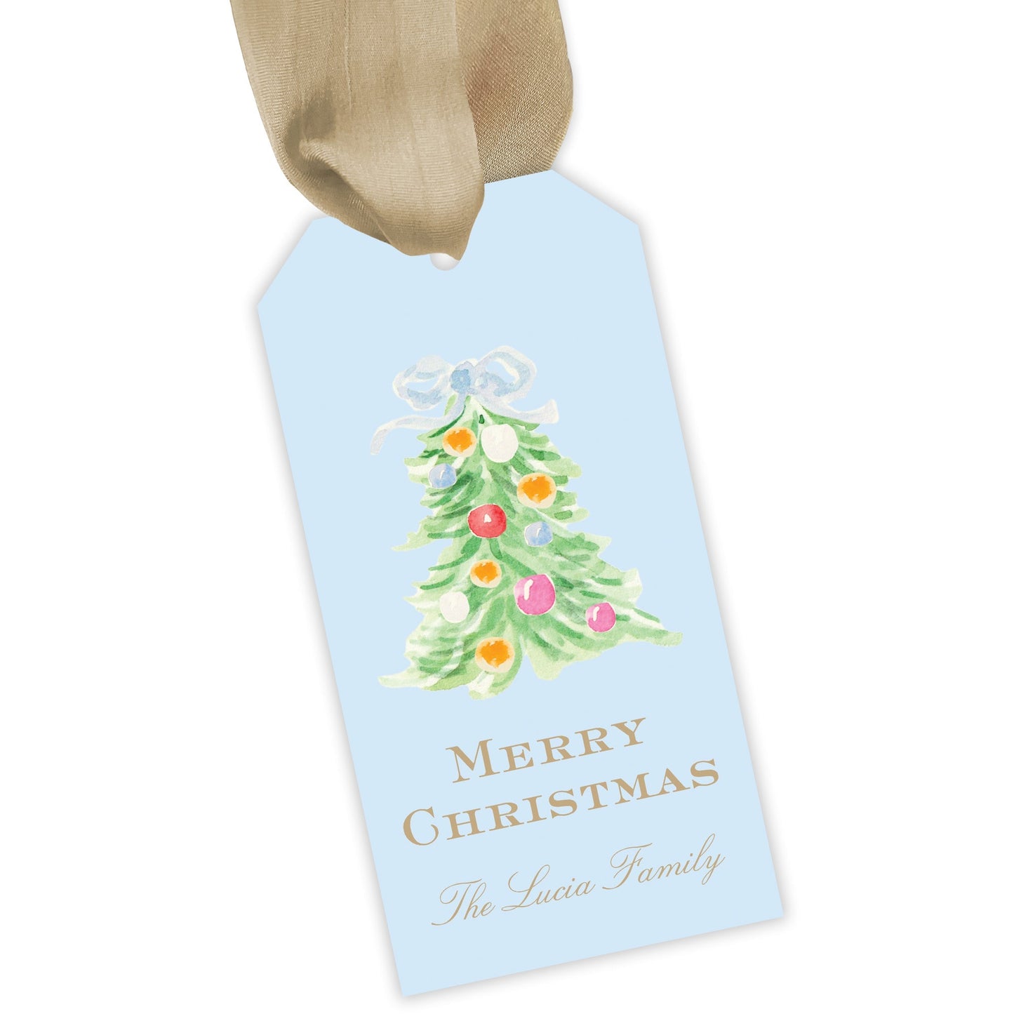 oh, christmas tree blue personalized gift tag - themonogram manor