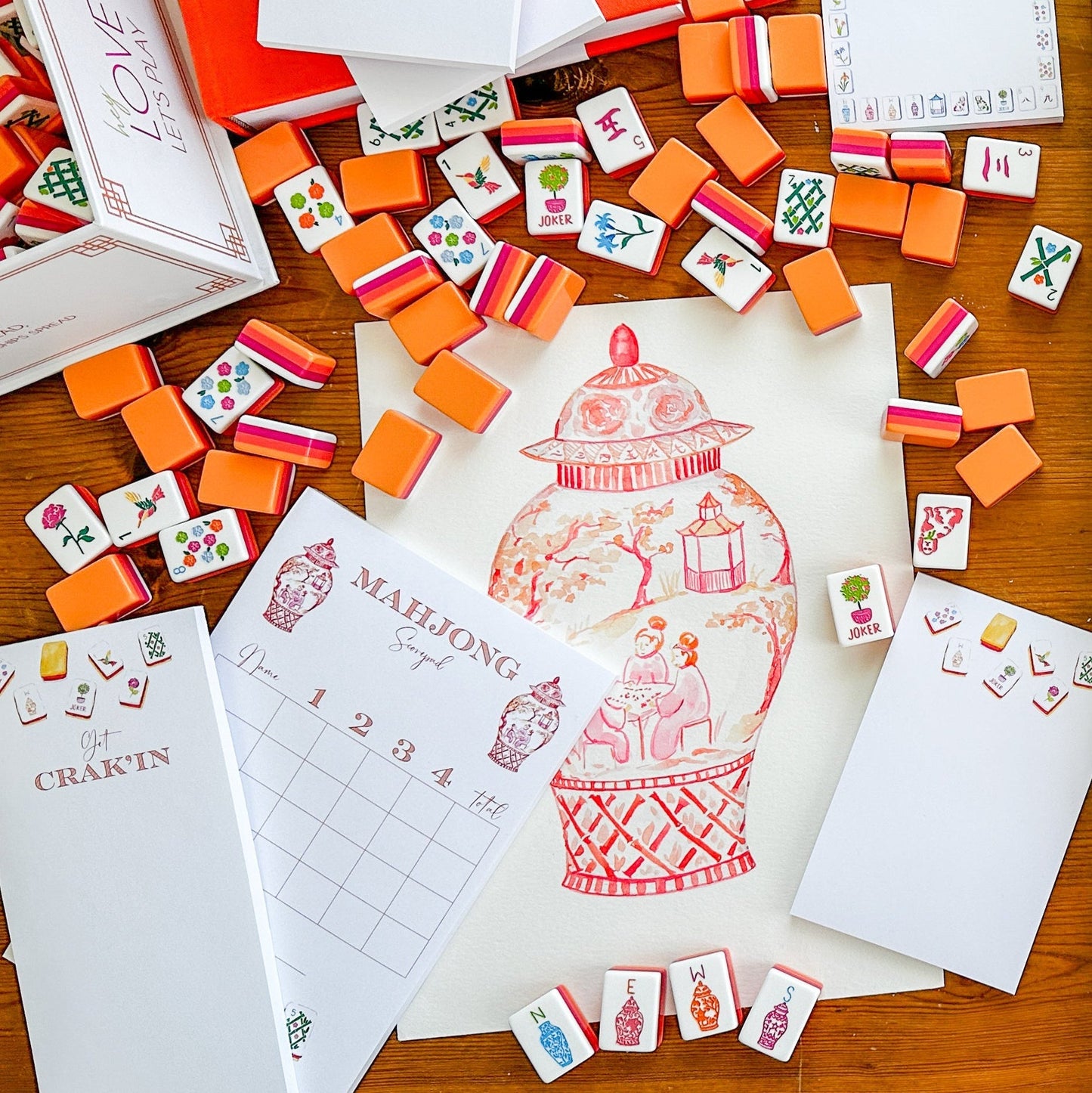Orange Mahjong Ginger Jar Listpad - themonogram manor