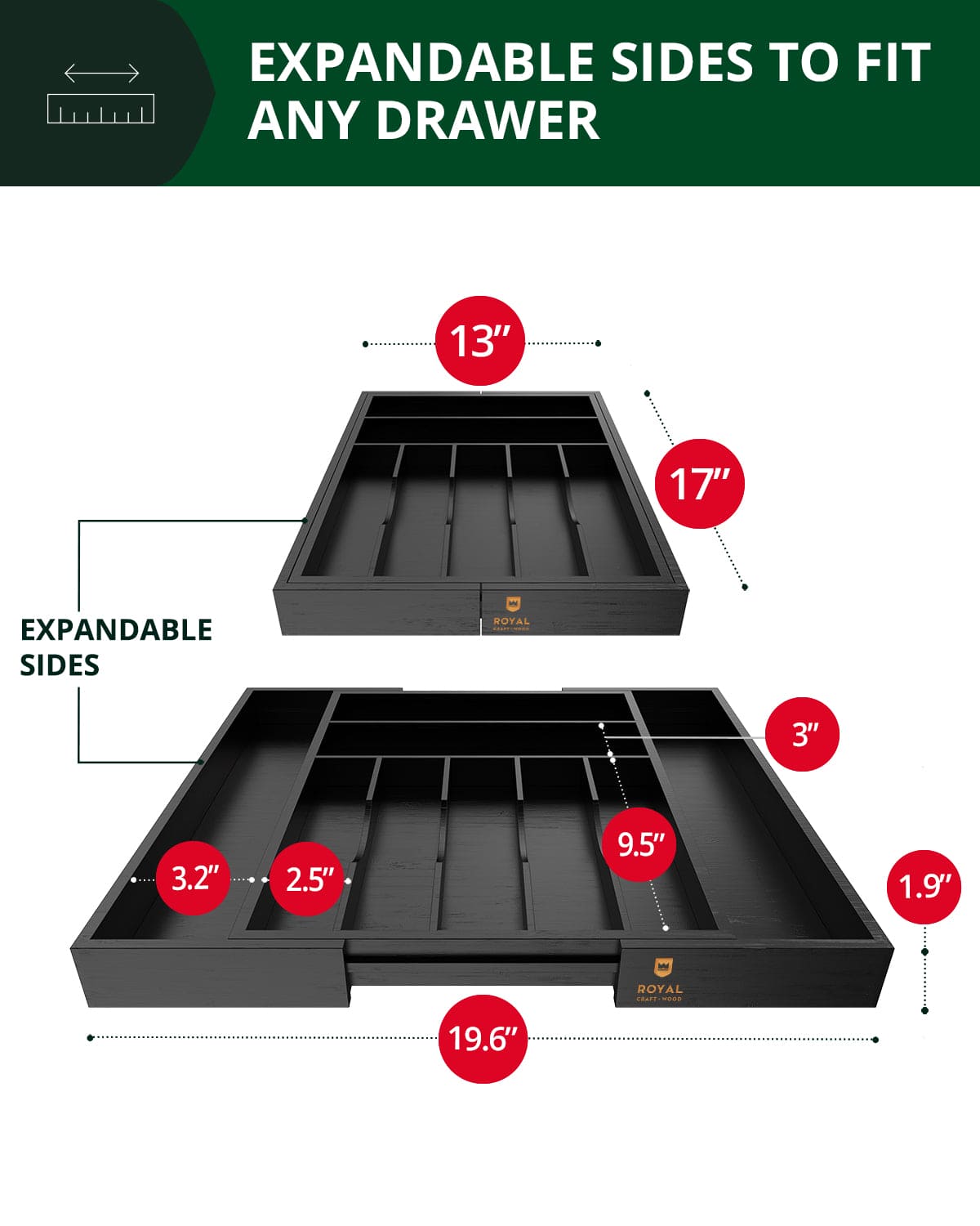 Silverware Drawer Organizer, Black (9 Slots) - themonogram manor