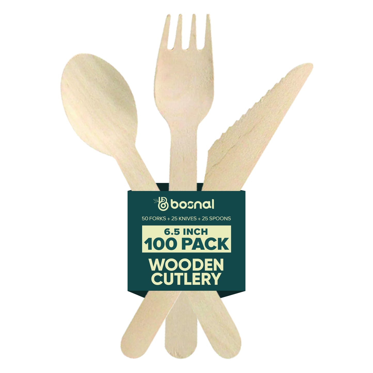 Bosnal – Wooden Disposable Cutlery Set, 6.5 inch, 100 Pcs - themonogram manor