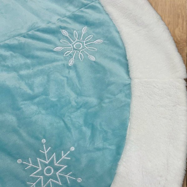 48" Pastel Blue Snowflake Embroidered Tree Skirt With Faux Fur Trim - themonogram manor