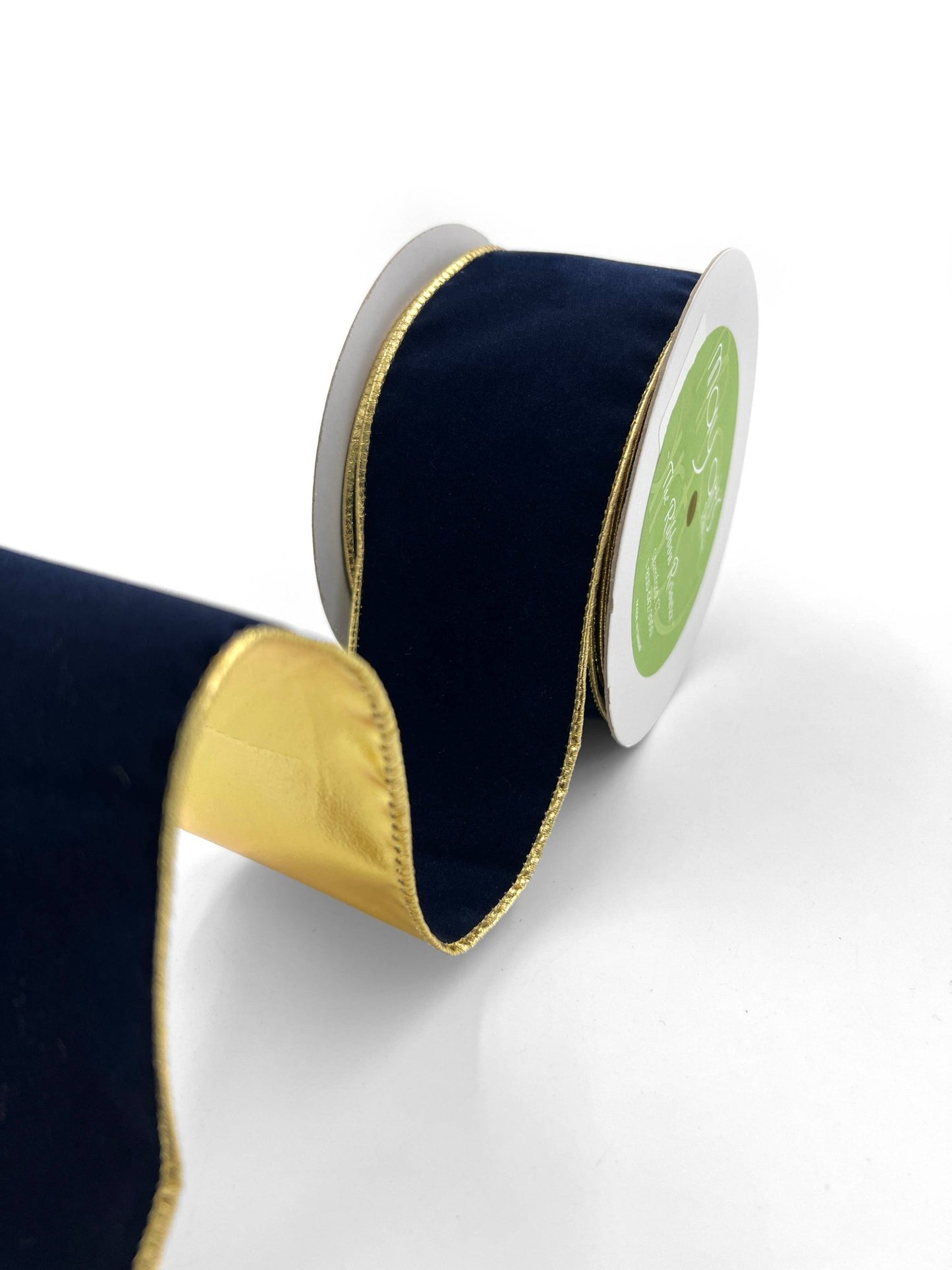 2.5" Navy Blue Velvet Reversible Gold Wired Ribbon - themonogram manor