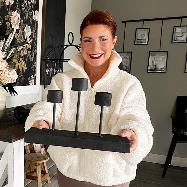 Distressed Black Metal Candle Holder - themonogram manor