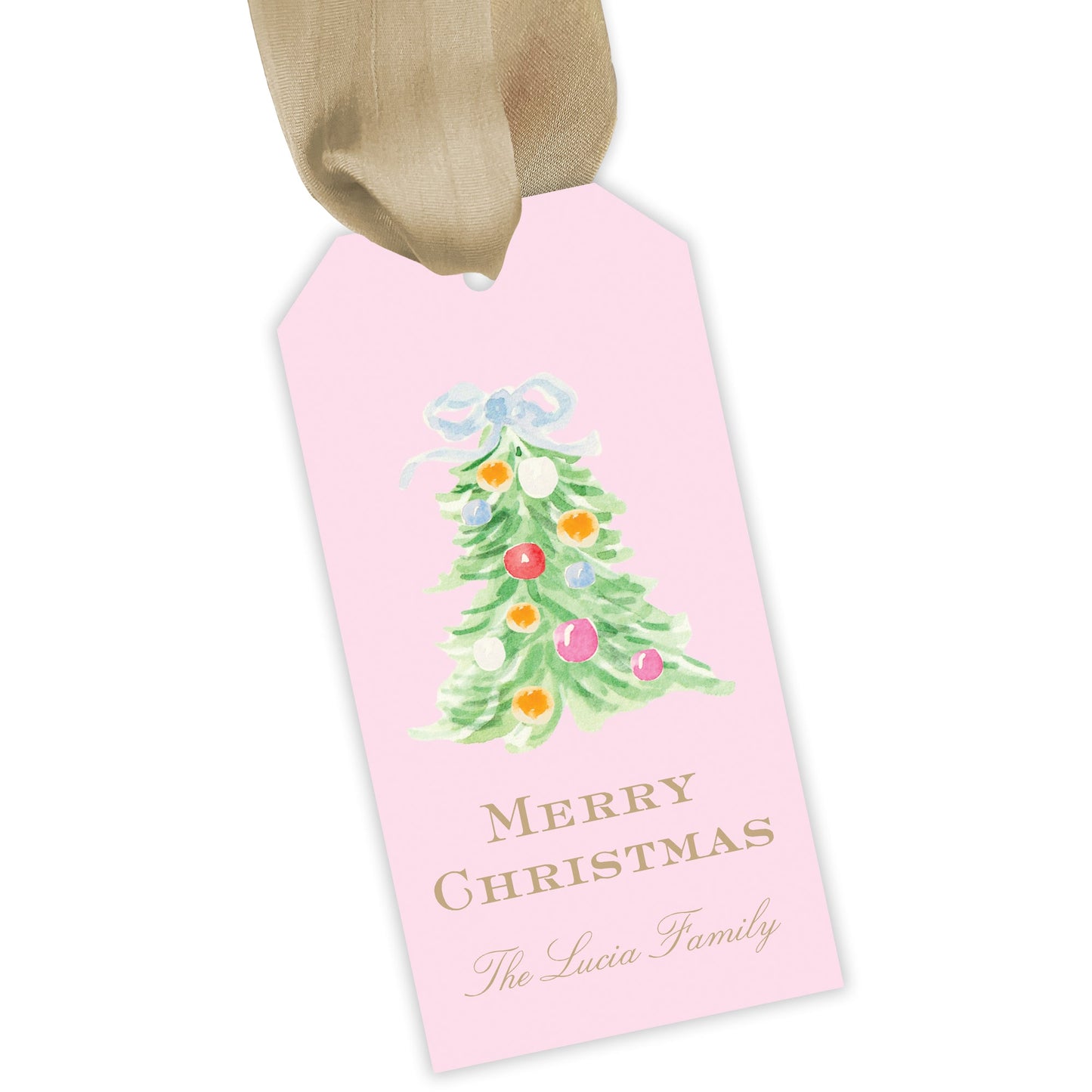 oh, christmas tree pink personalized gift tag - themonogram manor
