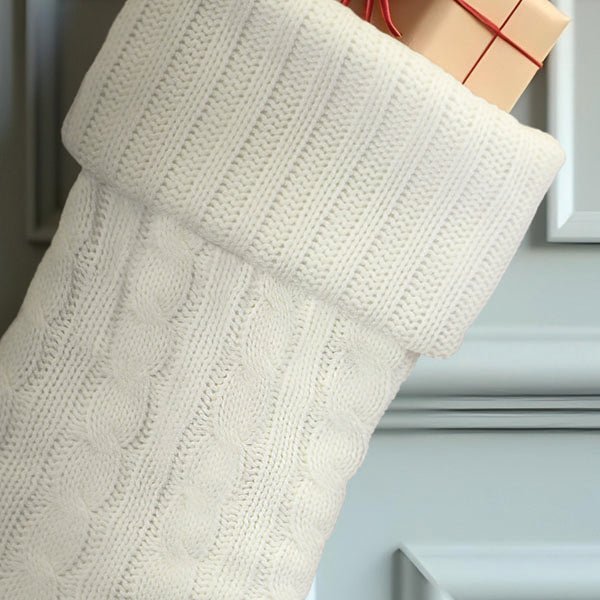 White Plush Cable Knit Stocking - #themonogram manor #