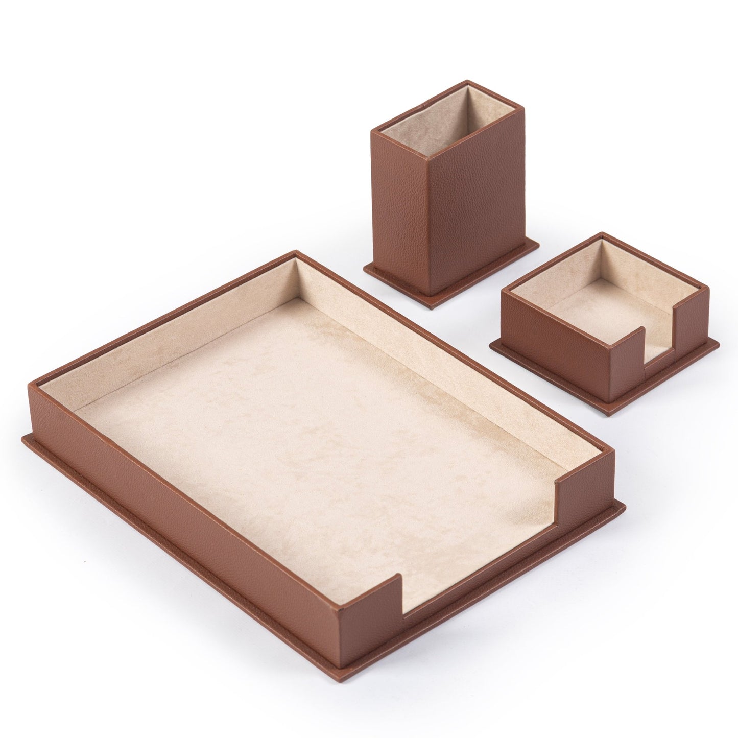 MOOG Leather Desk Set - 3 Accessories - Single Document Tray - White - 3 PCS - themonogram manor