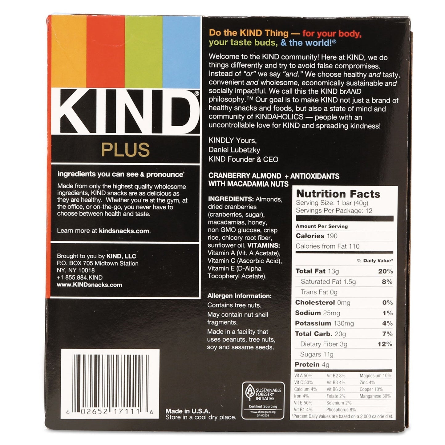 KIND Plus Nutrition Boost Bar, Cranberry Almond and Antioxidants, 1.4 oz, 12/Box - themonogram manor