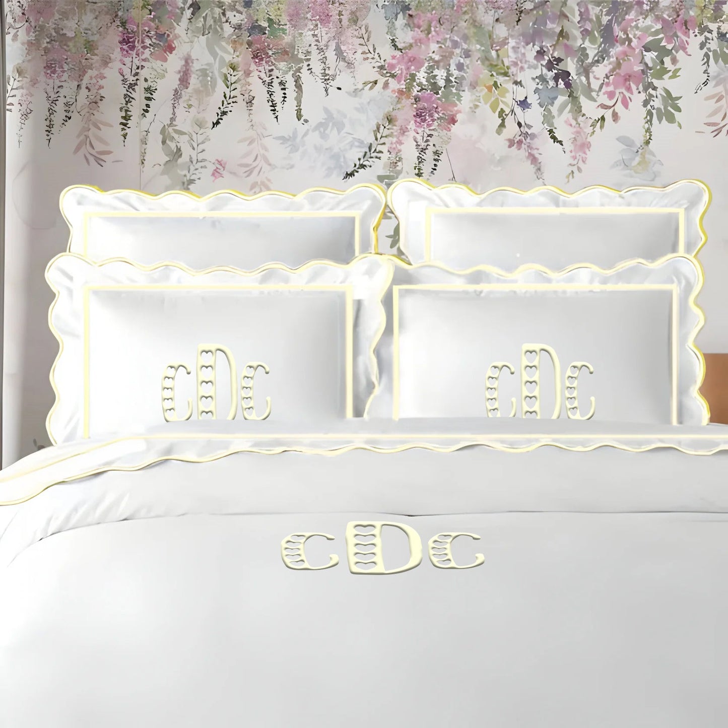 Monogram 400TC Cotton Scallop Embroidery & Border Sateen Solid Duvet Cover Set - themonogram manor