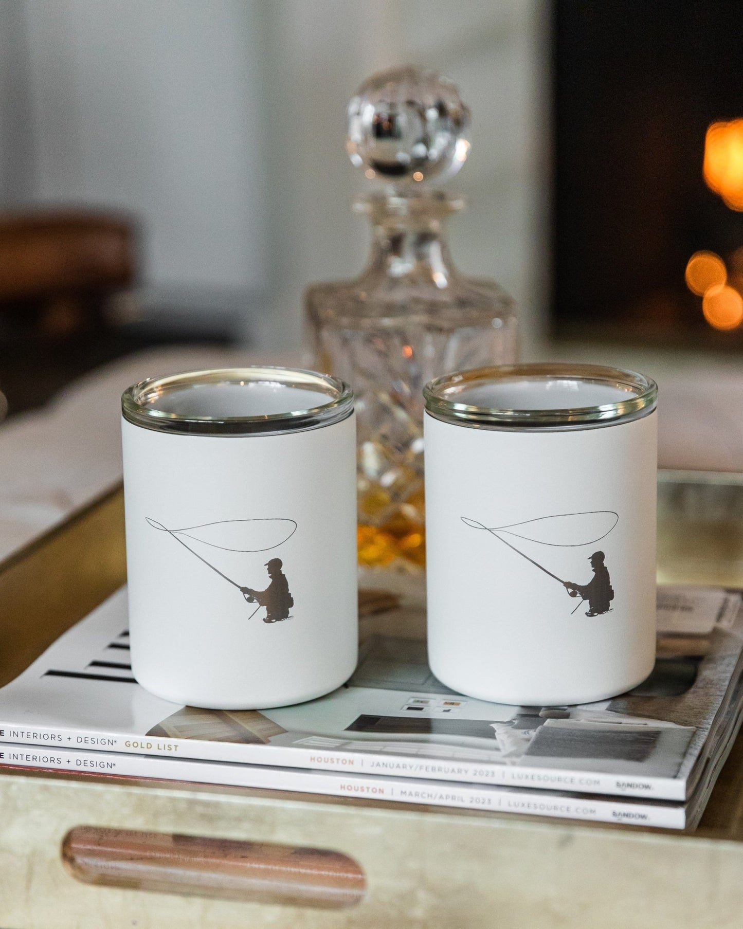 Limited Edition Fisherman Glass Lined Whiskey Glass in White Set of 2 - themonogram manor